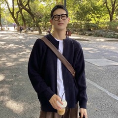 春秋新作コートシンプル韓国風セーターカーディガン男性ファスナー純色保温ニットカジュアル上着
