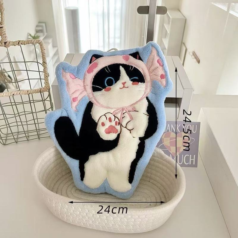 家庭用キッチンとバスルームかわいい漫画猫ハンドタオルハンギングハンカチ子供用厚みのあるサンゴ吸収性雑巾タオル|undefined