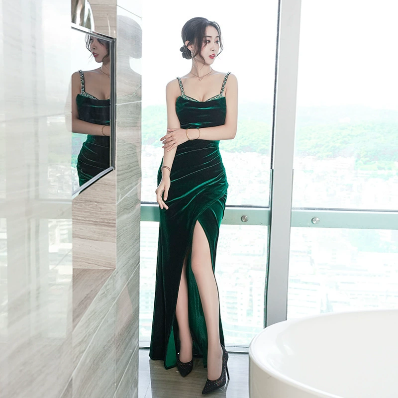 Новый стиль, сексуальное роскошное легкое платье высокого класса, вечернее платье с рыбьим хвостом, с низким вырезом и открытой спиной, длинное платье для тостов ручной работы с бриллиантами