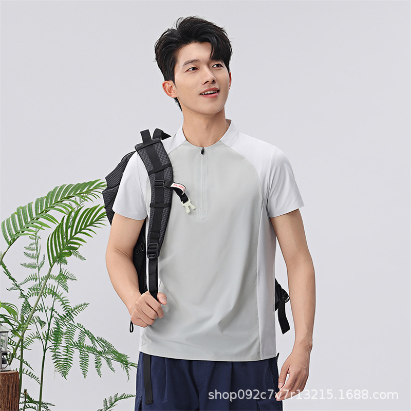 Polar Bear Style Stand-Up Collar Short-Sleeve Elastic Half-Zip Outdoor Sports Top Breathable Cool Quick-Dry T-Shirt Polar Bear Style Stand-Up Collar Short-Sleeve Elastic Half-Zip Outdoor Sports Top Breathable Cool Quick-Dry T-Shirt