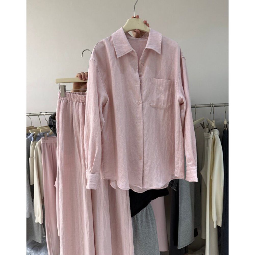European Style Women's Two Piece Set Linen High End Elegant Loose Fitting Cotton Shirt Wide Leg Pants Summer Outfit_ecoleips.com