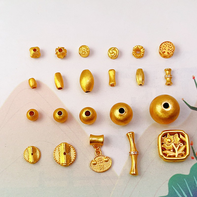 S925 Silver Gold-Plated Brushed Spacer Beads Barrel Beads Round Beads Bamboo Accessories Bracelet Necklace Charms DIY Semi-Finished Accessories New