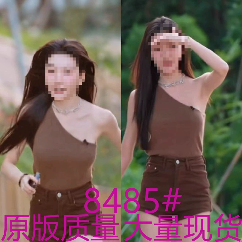 Коллекция наших Yi Mengling Наклонный Воротник плеча без рукавов дизайн приталенный Тонкий Топ