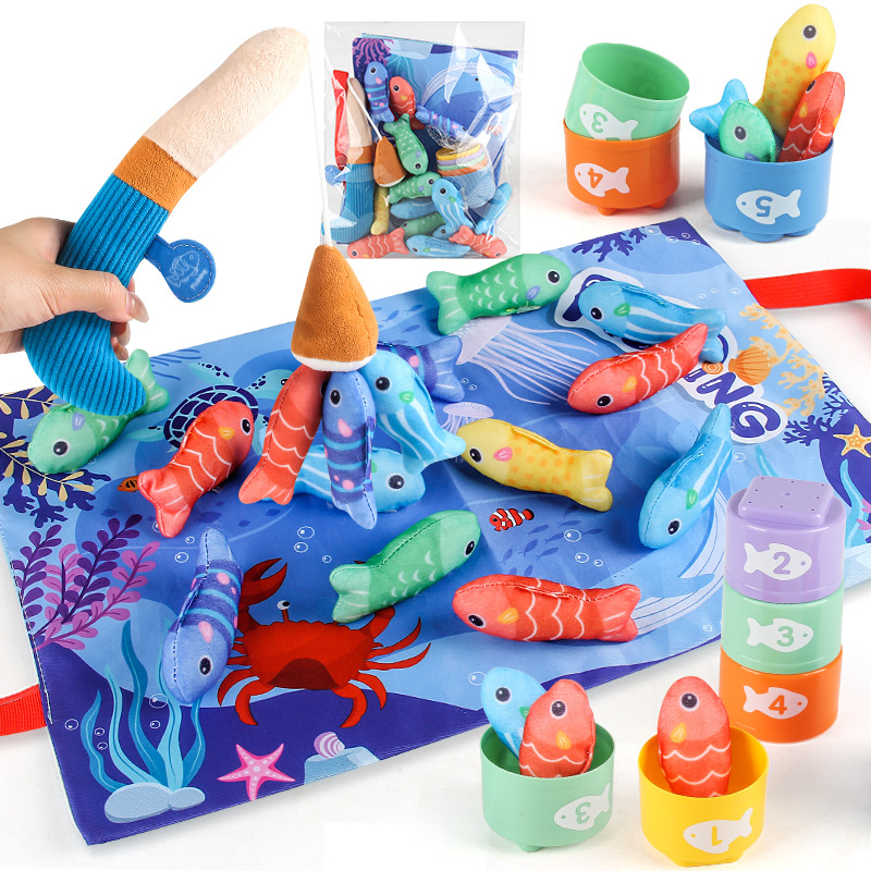Transfronterizos Amazon juguetes para bebés con bolsa de almacenamiento alfombra de papel de pesca juego juguetes para bebés