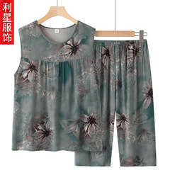 おばあちゃんのスーツの夏の袖なしのtシャツのパジャマのお母さんのゆったりした大きいサイズの綿のシルクの2つのセットの中高年の夏服の背中