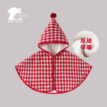 女童外出服挡风披肩单层连帽圣诞婴儿斗篷儿童A类披风冬季厚短款