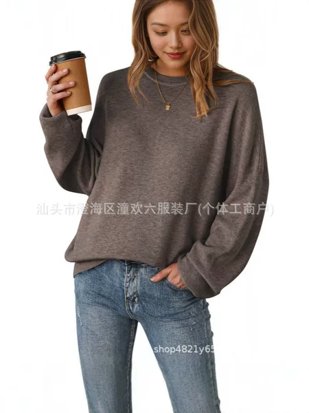 Cross-border Amazon European and American women's new loose pullover round-neck autumn and winter long-sleeve knit top