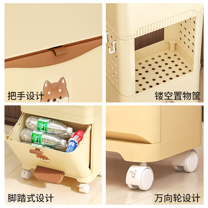 Cubo de basura de cocina sin doblar cubierta deslizante cubo de limpieza doméstico multicapa piso móvil estante de almacenamiento grande gabinete de almacenamiento