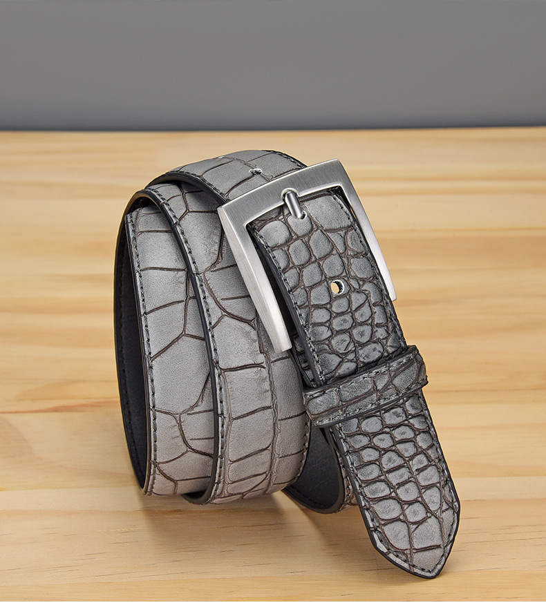 Men's Crocodile Pattern Leather Belt With Classic Pin Buckle_voghion.com
