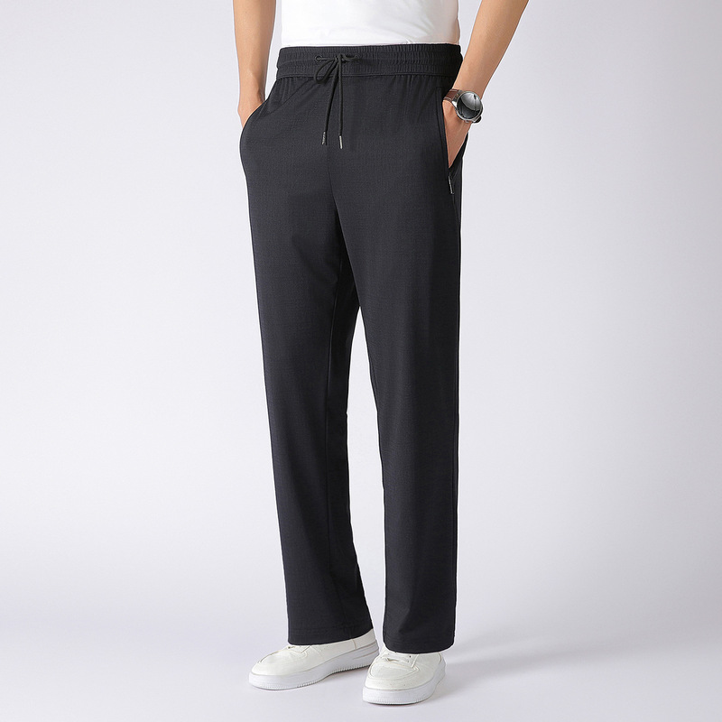 Summer Thin Men's Casual Trousers New Style Breathable Slim Straight Elastic Waistband Quick-Dry Comfortable Casual Pants Summer Thin Men's Casual Trousers New Style Breathable Slim Straight Elastic Waistband Quick-Dry Comfortable Casual Pants
