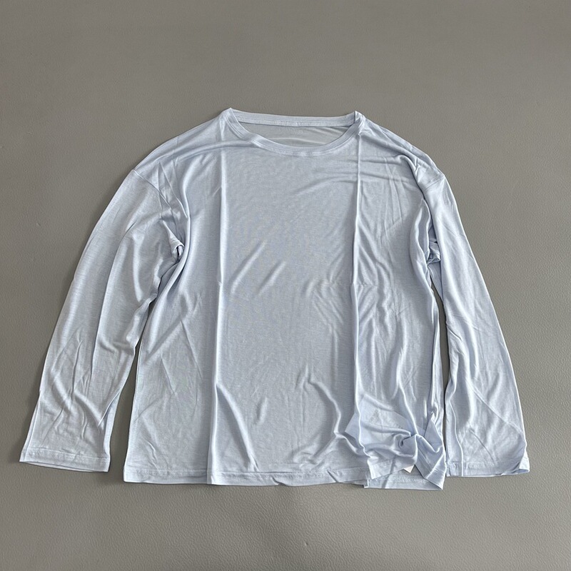 日焼け止めは必要ですが、リヨセルテンセルラウンドネック長袖Tシャツ、ゆったりとした無地のトップス、通気性と薄さ、女性向けの多用途です。|undefined