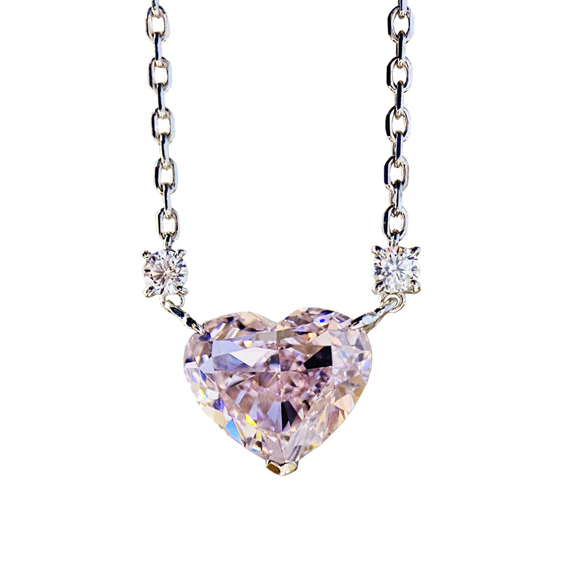 Tik Tok Flux En Direct En Forme De Coeur Collier Femme Clavicule Chaîne Ins Conception Avancée Sens Tempérament Sauvage Haute Teneur En Carbone Diamant Rose Pendentif display picture 10