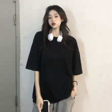 纯棉黑色宽松短袖t恤女春装年新款夏季纯色打底内搭上衣包邮批发