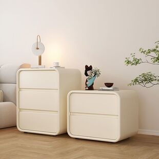 Installation-Free Solid Wood Bedside Table Simple Modern Home Bedroom Bedside Table White Cream Style Small Storage Cabinet