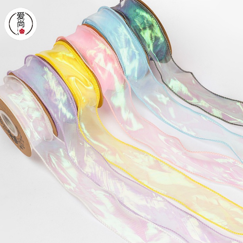 新款幻彩鱼尾纱丝带鲜花包装花束蝴蝶结材料鱼尾纱波浪纱花艺绑带