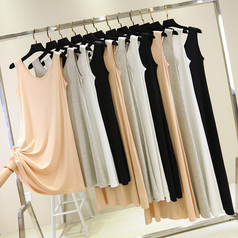 Women's summer modal camisole skirt base skirt mid-length sleeveless inner wear dress long skirt loose A- line skirt