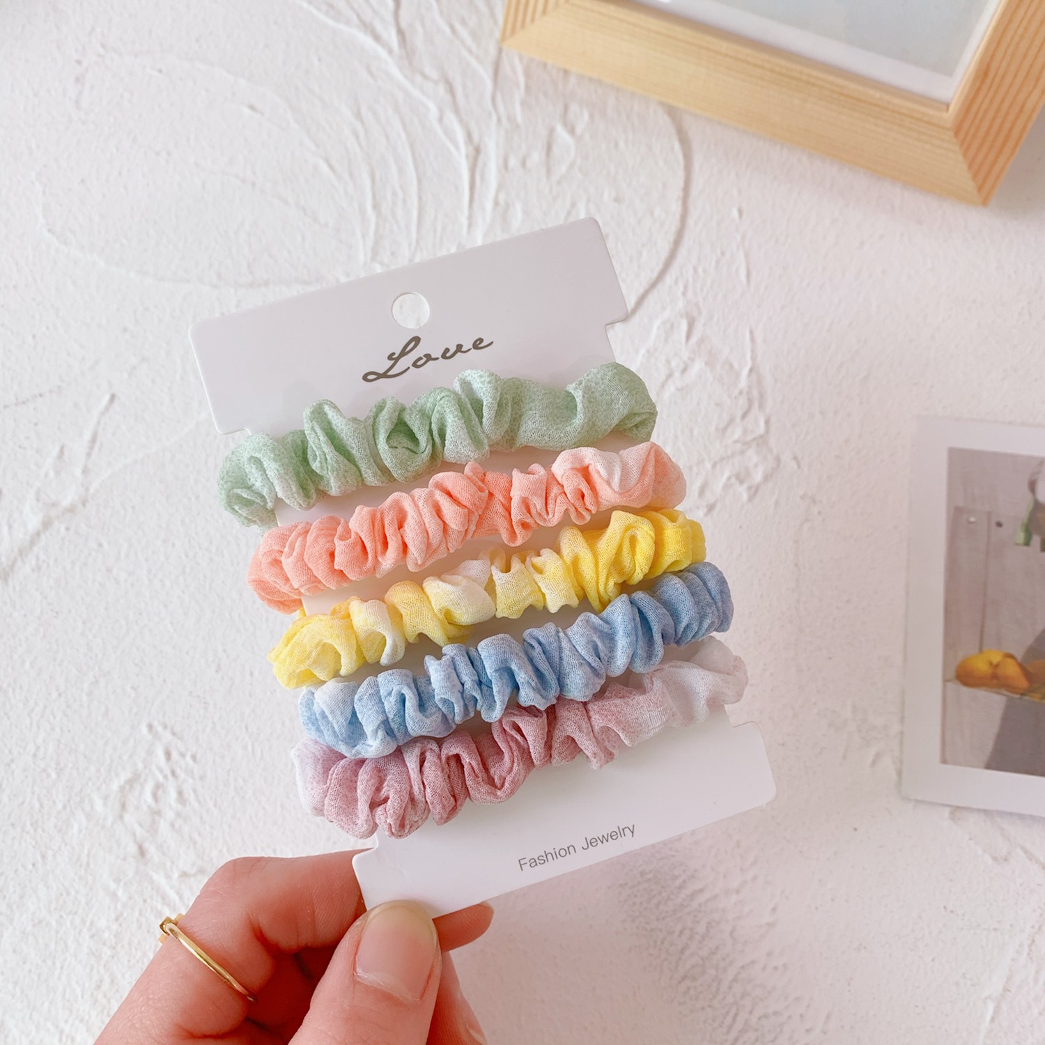 Primavera y verano dulce anillo de cabello conjunto de cuerda de cabello pequeño dulces frescos adornos de cabello de color de la niñez de banda de goma universal toque