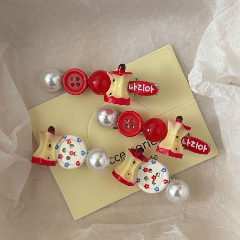 Fun Red Apple Button Hairpin Korean Sweet Style Girl Side Broken Hair Bangs Hairpin Hair Accessories Wholesale Clip