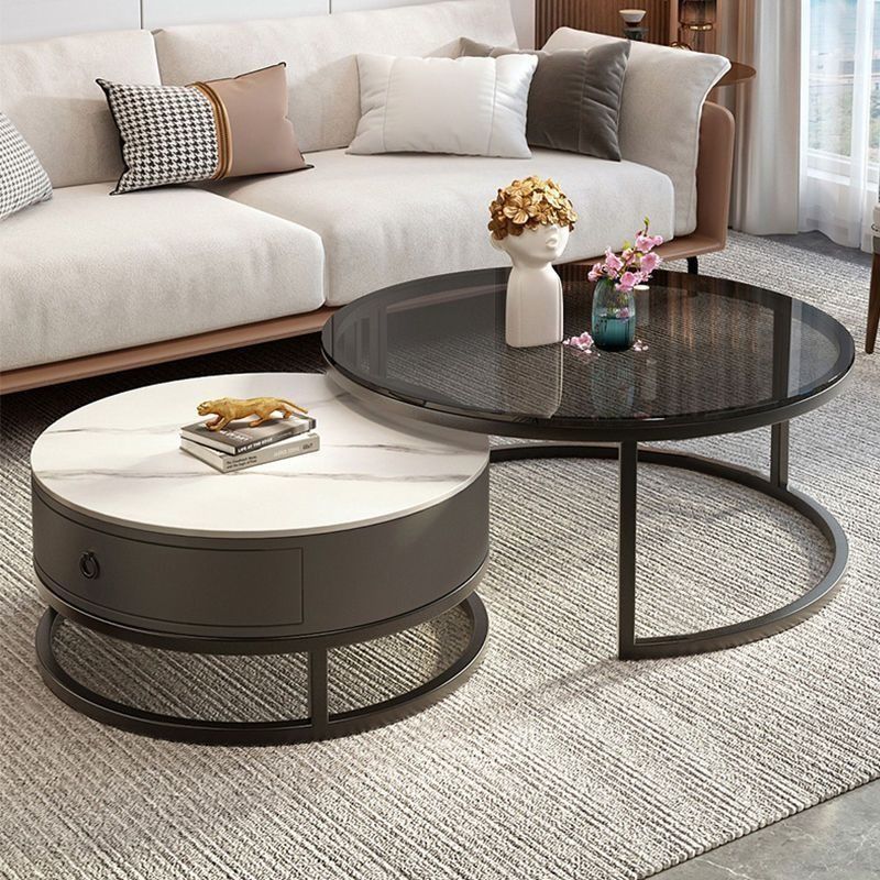 Mother and Mother Tea Tea Table Table Light Luxury Rock Plate Glass Folding Combination Living Room Household Distinctive Round Small Apartment Tea Table