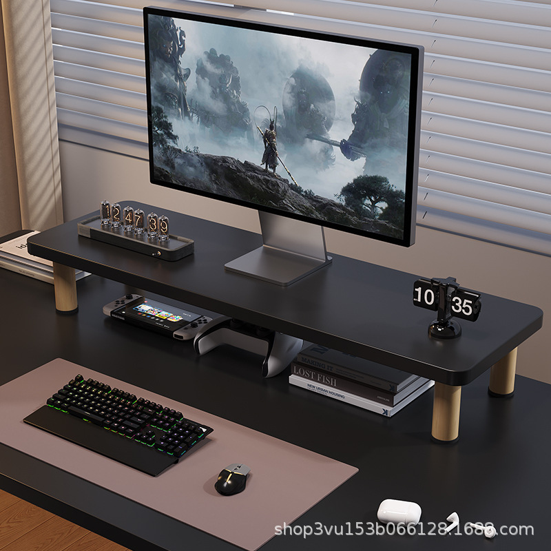 デスクトップコンピュータモニター高架デスクトップ無垢材スタンドオフィスラップトップデスクモニタースタンド付き|undefined