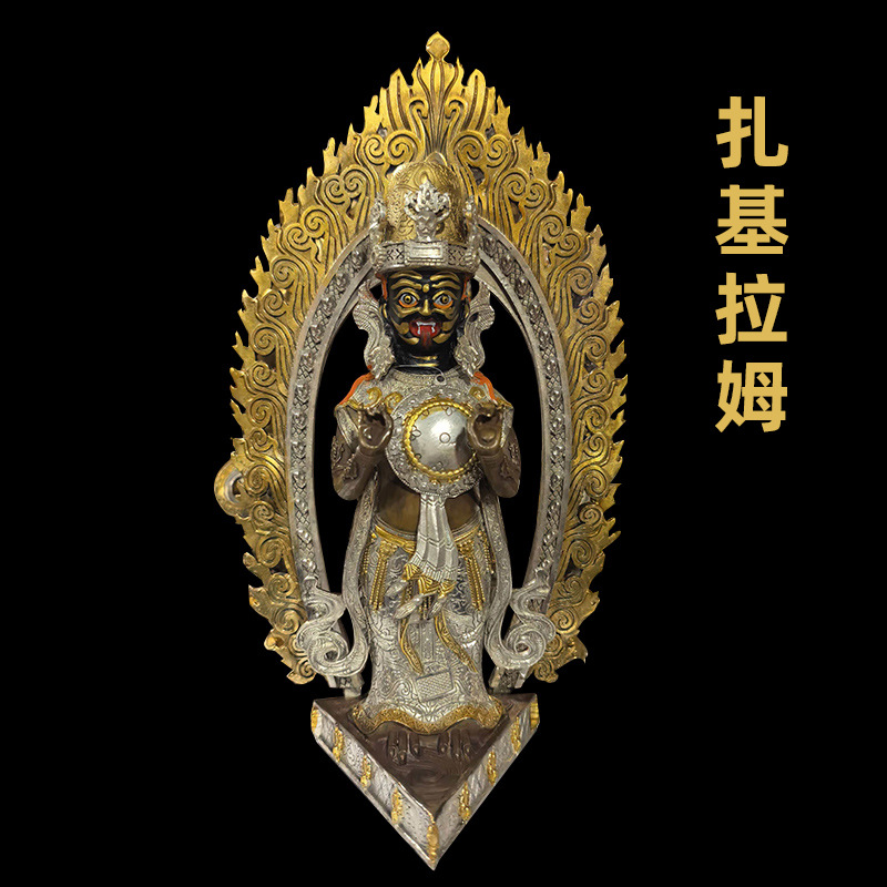 藏式鎏金银纯铜扎基拉姆佛像雕花摆件带背光女财神室内家用铜像