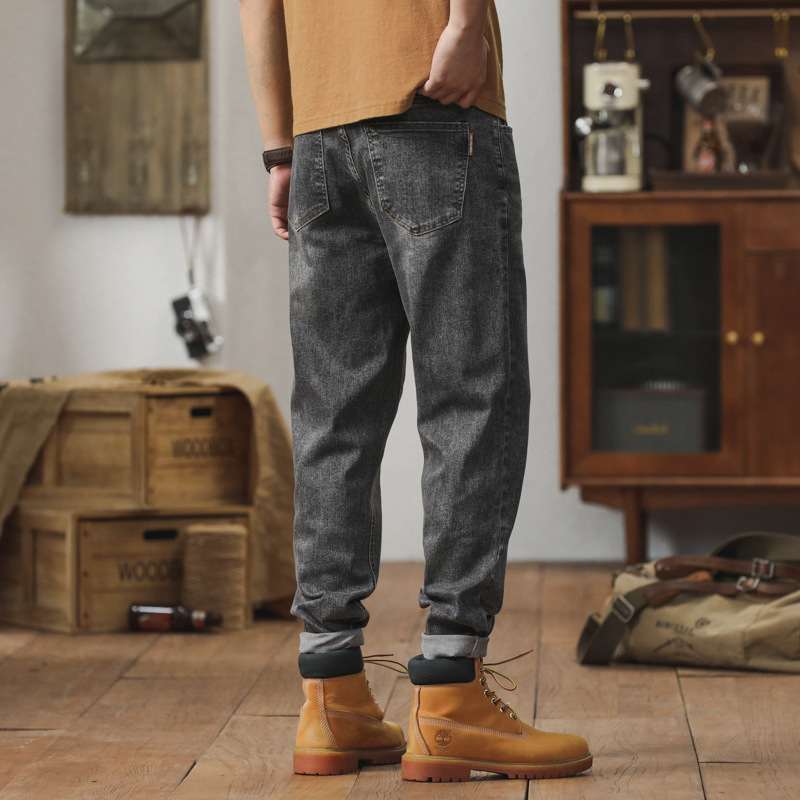 Men's Spring/Summer New Jeans Retro Worn Loose Elastic denim Pants_voghion.com
