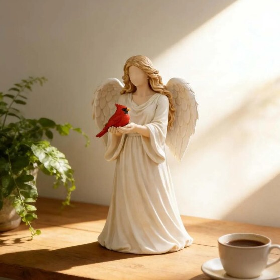 Cross-Border New Product: Red Cardinal and Angel Memorial Statue – a Resin Ornament Symbolizing Love, Peace, and Remembrance