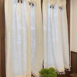 Vintage Cotton and Linen Half Curtain Shelter Short Curtain Tassel Cotton and Linen Curtain Pastoral Style Gauze Curtain Bay Window Bedroom Partition Small Door Curtain