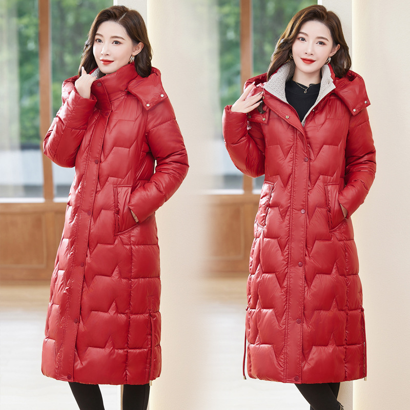Chaqueta de algodón de pluma para mujeres más largo de la rodilla 2024 invierno nuevo chaqueta de algodón delgada coreana de gran tamaño grueso abrigo de algodón