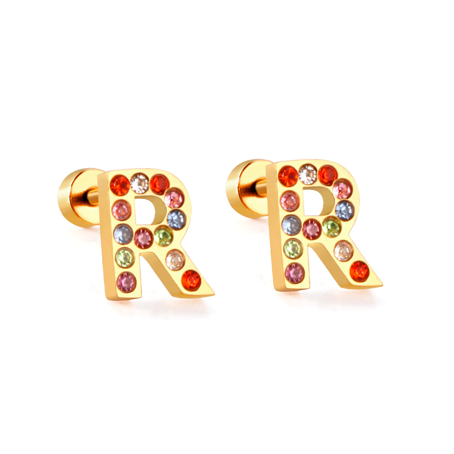 Fashion Letter Stainless Steel Inlay Zircon Ear Studs 1 Pair display picture 51