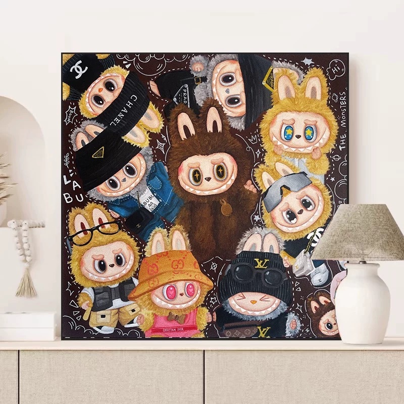 LABUBU 油絵 LABUBU 漫画吊り絵画デスクトップリビングルーム絵画子供部屋寝室装飾絵画|undefined