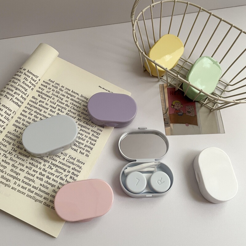 Cream Color Contact Lens Box Storage Double Companion Box Simple Contact Lens Box Portable Compact with Mirror Leak-Proof Cream Color Contact Lens Box Storage Double Companion Box Simple Contact Lens Box Portable Compact with Mirror Leak-Proof