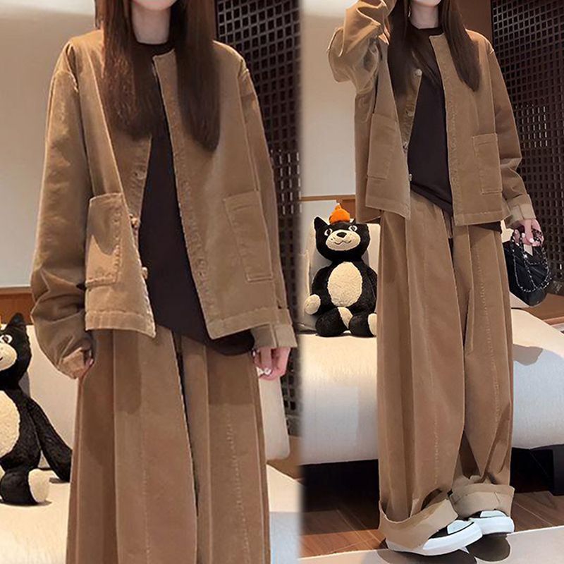 Fashion Suit Early Autumn Women 2025 New Fashion Sense Jacket Short Coat High Waist Wide Leg Trousers Two-Piece Set