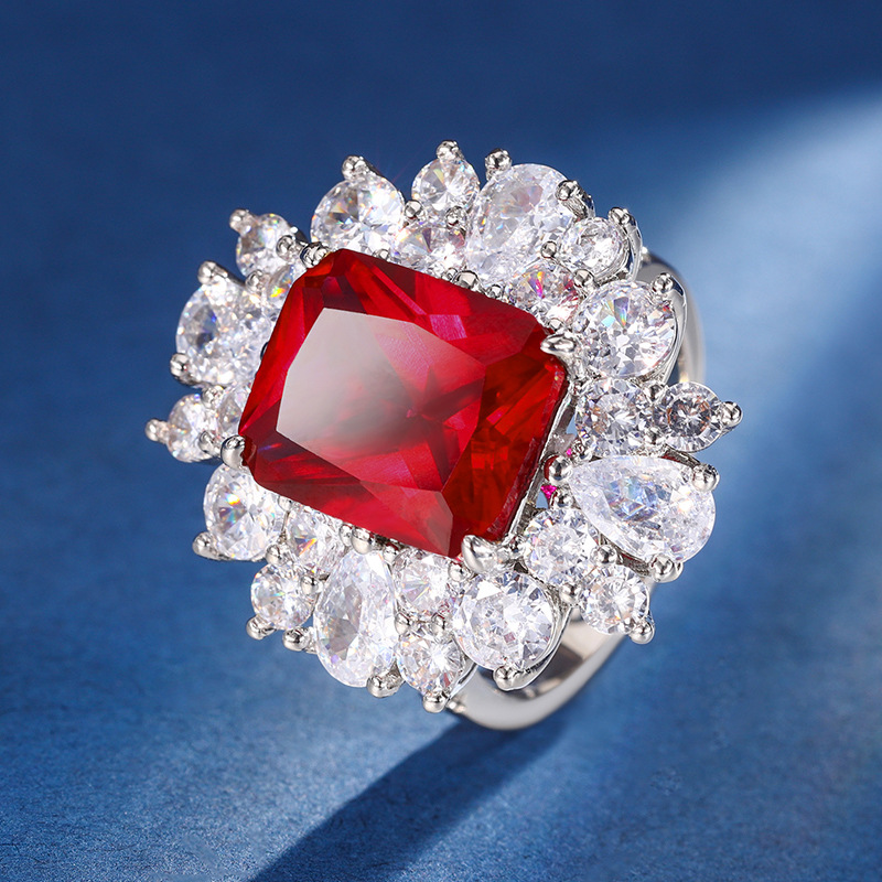 Zhuang Sheng joyas cobre Fondo chapado en oro joyería traje simulación corindón rojo avanzado traje retro femenino 10*12-6*8