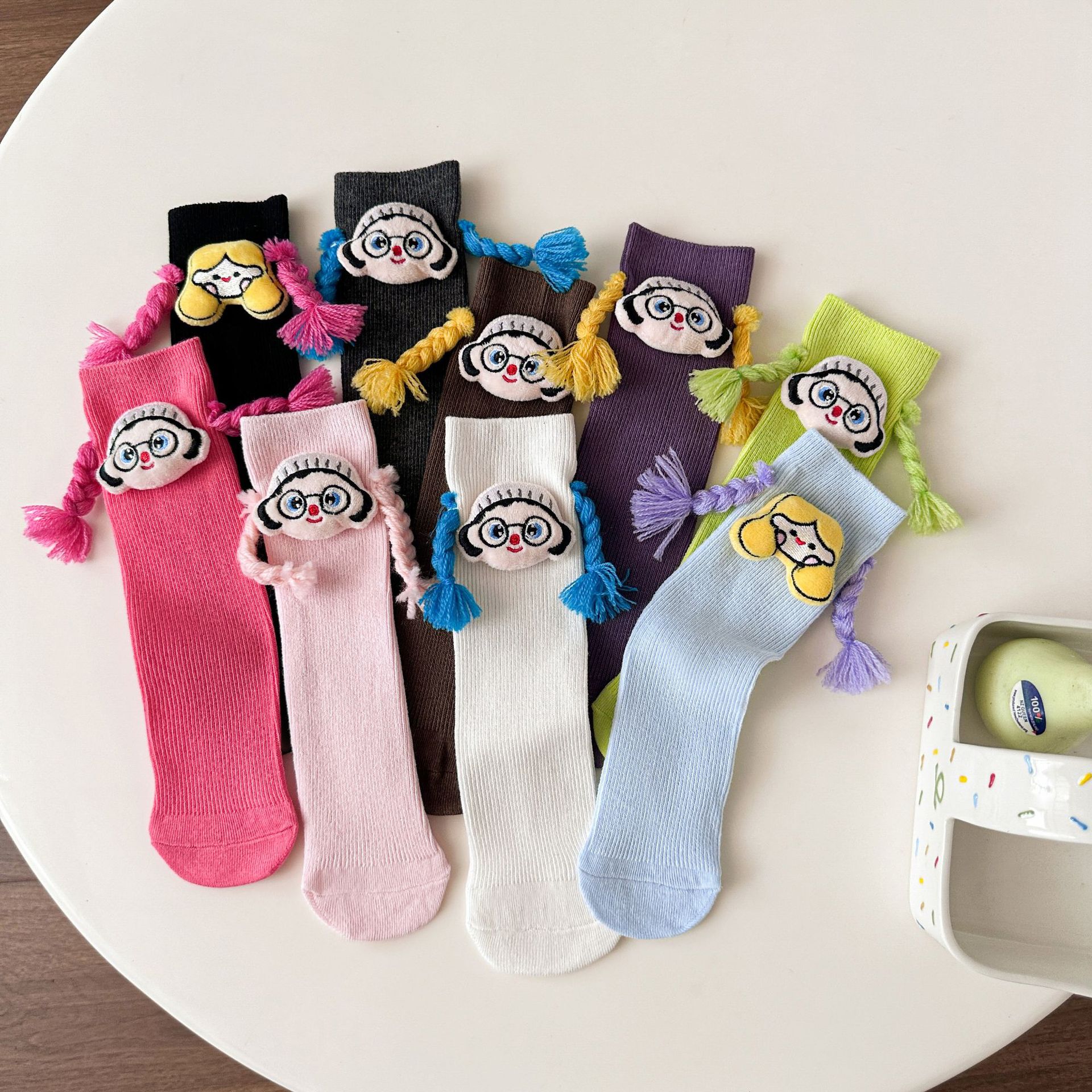 Korean style, Instagram-worthy mid-calf trendy and unique lounge socks, cute girl's braided, plush slouch socks, children's socks