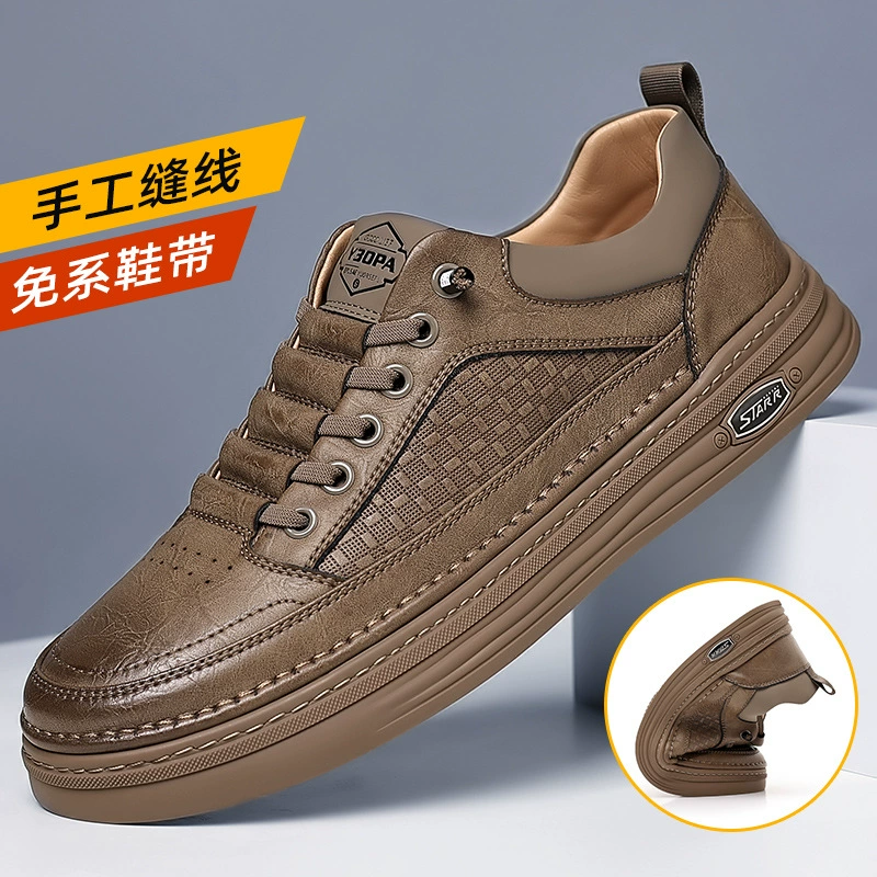 Один педаль новая мужская деловая повседневная кожаная обувь мужская ручная линия воловья молодежная универсальная обувь прилив 2607