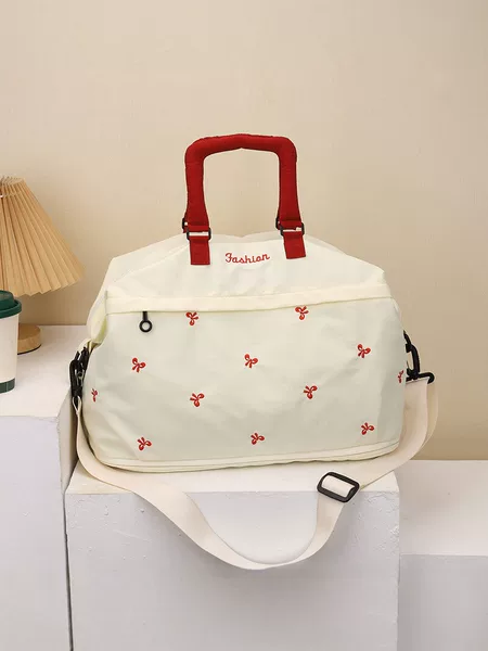 New embroidered bow travel bag, large capacity, lightweight, suitable for short trips, gym, and as a maternity bag