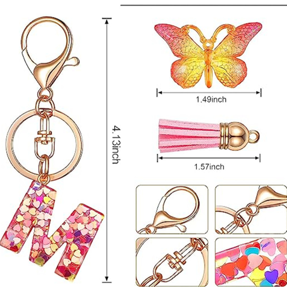 En stock transfronterizo resina letras inglesas epoxi joyería europea y americana popular mariposa adornos amor lentejuelas llavero