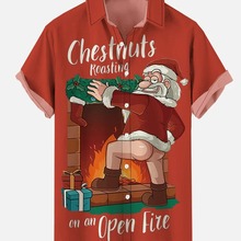 2023新款圣诞节元素3D数码印花打印大码男士衬衫跨境外贸休闲衬衣