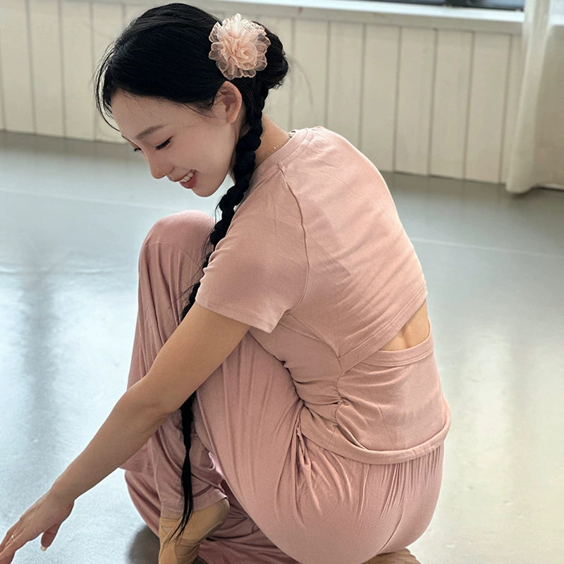 Классические танцевальные топы для женщин, танцевальная одежда, летняя студенческая одежда для современных танцев с открытой спиной и короткими рукавами.