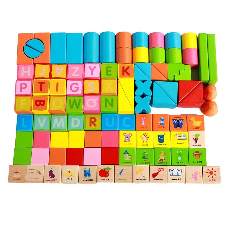 Bloques de construcción de madera maciza grandes y coloridos de 100 piezas para la educación temprana, adecuados para niños y niñas de 3 años en adelante, bloques de juguete educativos.