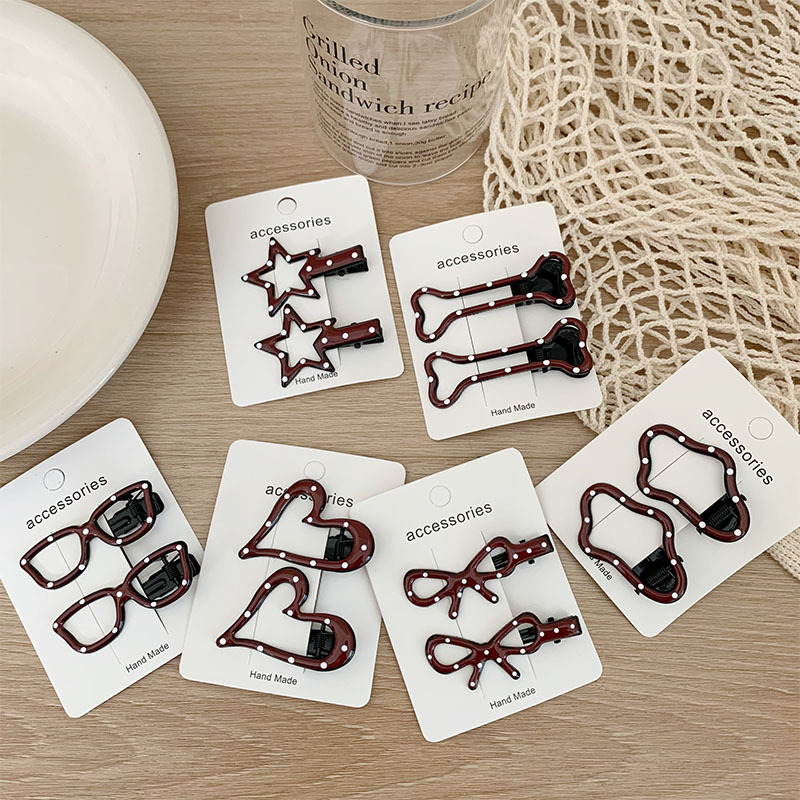 Red Duckbill Clip Cute Female Sweet Hairpin Metal Polka Dot Hairpin Ankola Red Broken Hair Bangs Clip Hair Accessories for Women