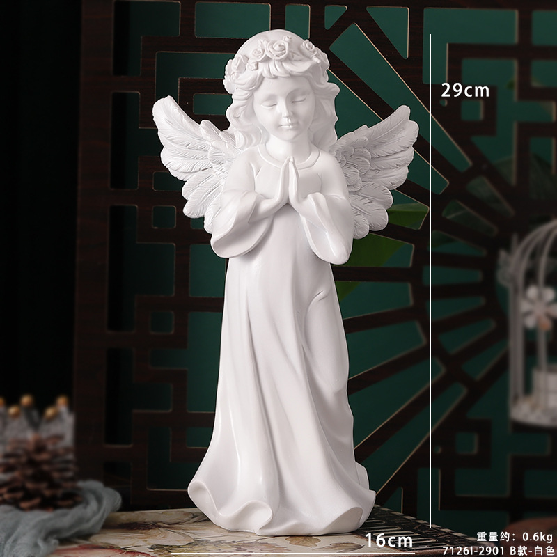 Adornos de ángel retro de estilo europeo, decoración de mesa de niña angelito de plástico de resina americana