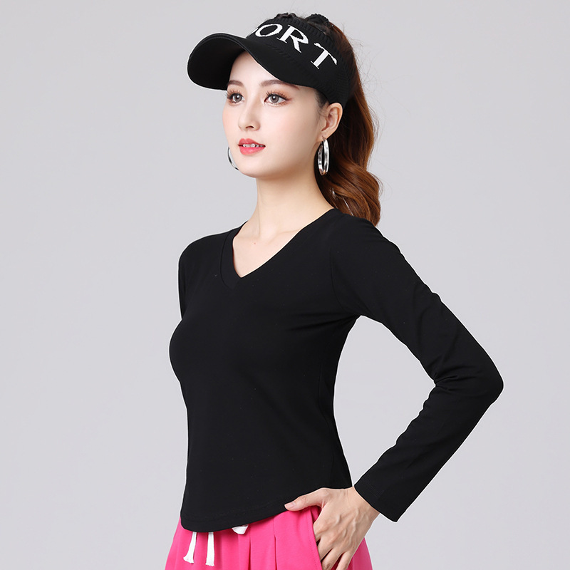 New Square Dance Clothing V-Neck Long Sleeve Top Fashion Slimming Fitness Aerobics Dancing Team Dance Practice Suit for Women