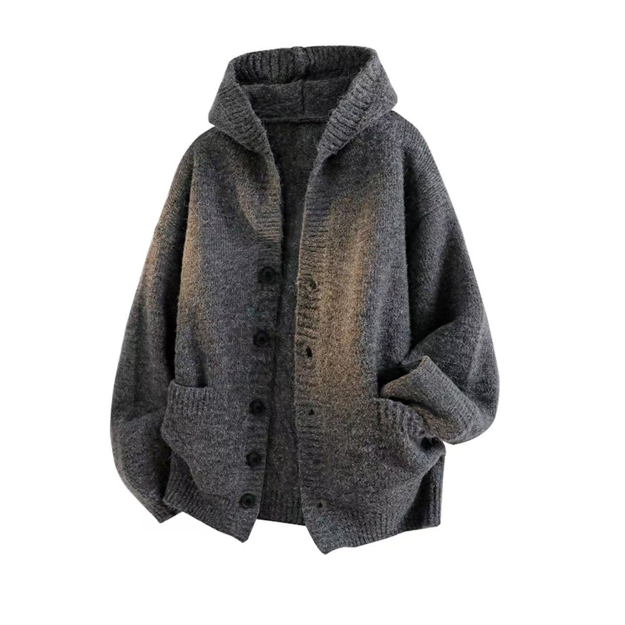 Dicker Oversized Strickcardigan Für Herren Mit Kapuze Winter_voghion.com