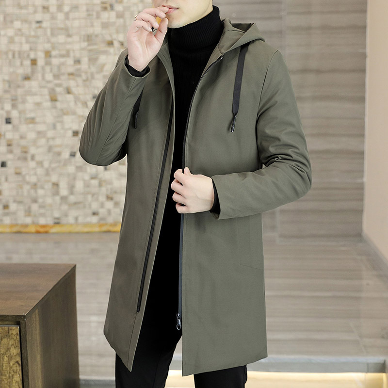 Cross-border supply solid color mid-length thick cotton-padded jacket men's winter New Youth warm hooded cotton-padded jacket