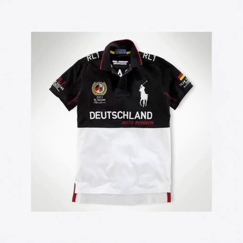 New Polo Shirt Short-Sleeve Turn-Down Collar Polo Collar American Casual Color-Blocking Cotton Embroidery Casual Fashion Sports Quality