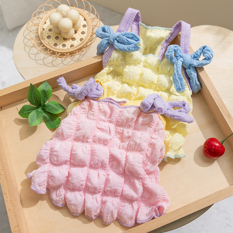 26 nueva primavera y verano ropa de mascotas fresca burbuja cuadrícula transpirable perro pequeño y mediano Teddy Bear ropa de perro