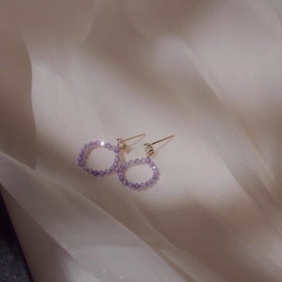 Provence Romantic Design Temperament Simple Daily Fairy Purple Zircon Crystal Super Flash Handmade Ring Earrings