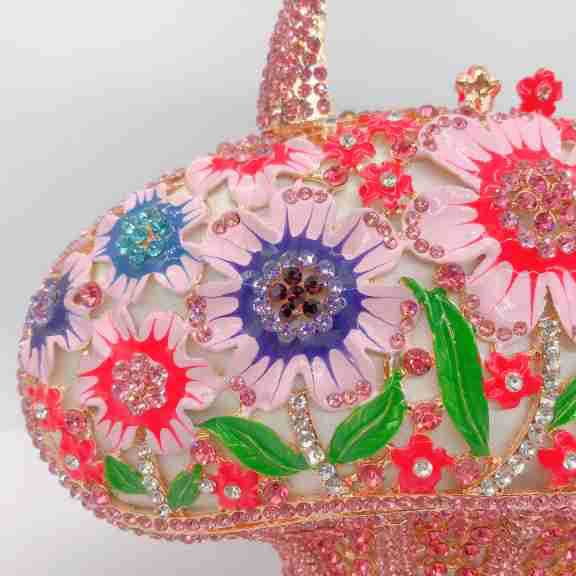 Túi clutch cầm tay giỏ hoa đính kim cương phong cách Hàn Quốc — Phấn màu/Hoa Hồng chi tiết 5